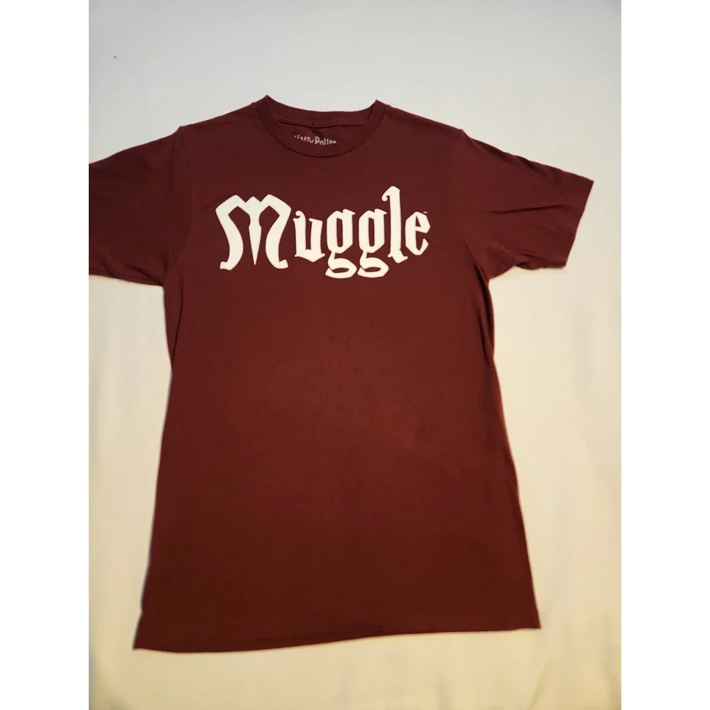 Harry Potter Muggle Graphic T-Shirt Maroon Burgundy Cotton XS‎ S Short Sleeve